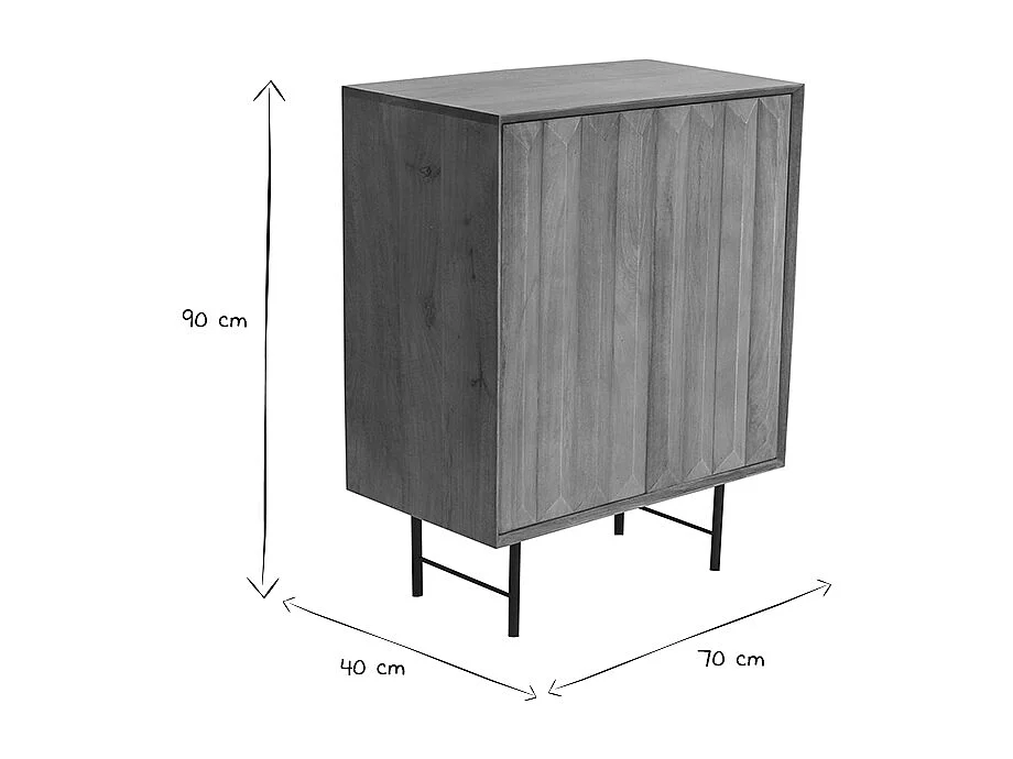 Buffet en bois manguier massif gravé et métal noir 2 portes L70 cm AGRA