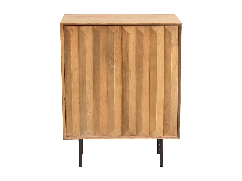 Buffet en bois manguier massif gravé et métal noir 2 portes L70 cm AGRA