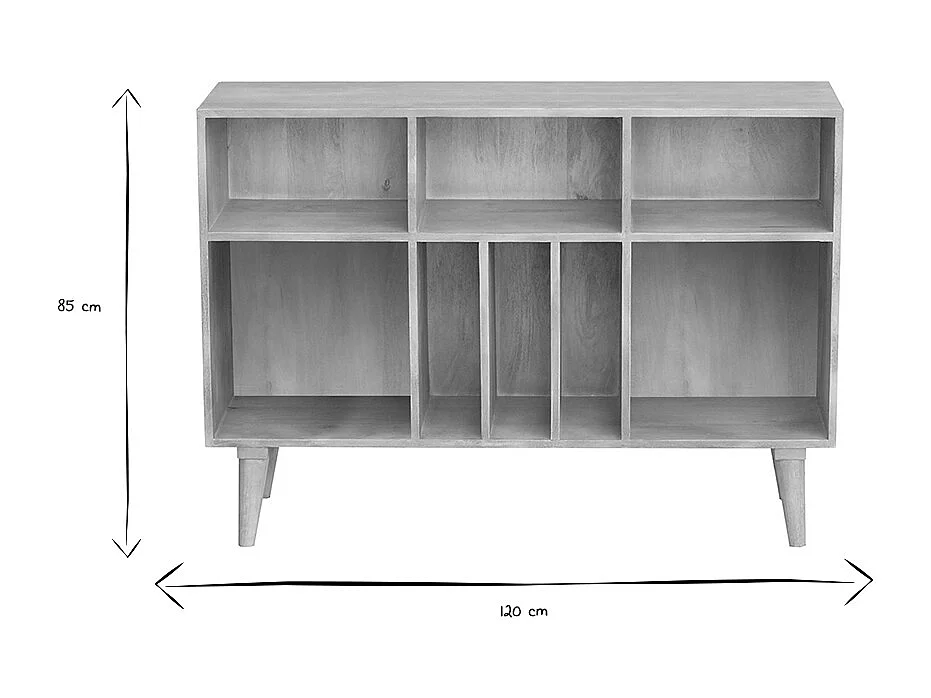 Credenza mobile portabottiglie o vinili in legno massello di mango ISIDRO
