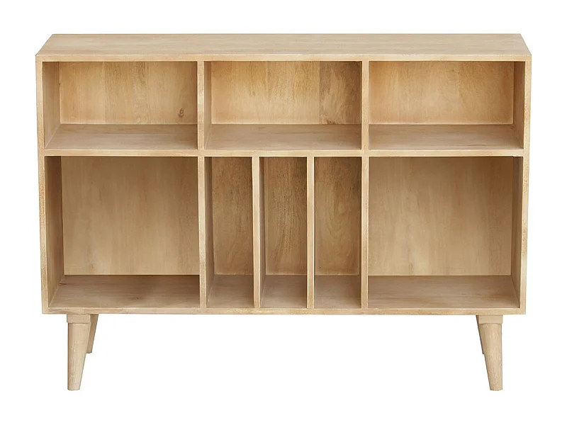 Buffet ouvert meuble de rangement bouteilles ou vinyles en bois manguier massif L120 cm ISIDRO