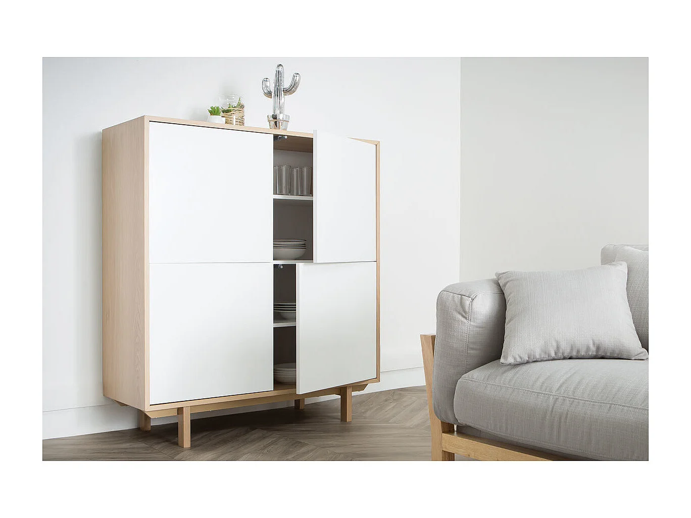 Highboard skandinavisch Holz Weiß 125 cm SID