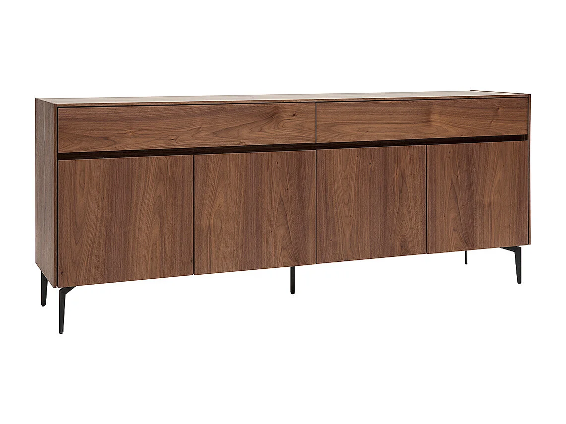 Buffet design en bois foncé noyer et métal noir 4 portes 2 tiroirs L180 cm BLISS