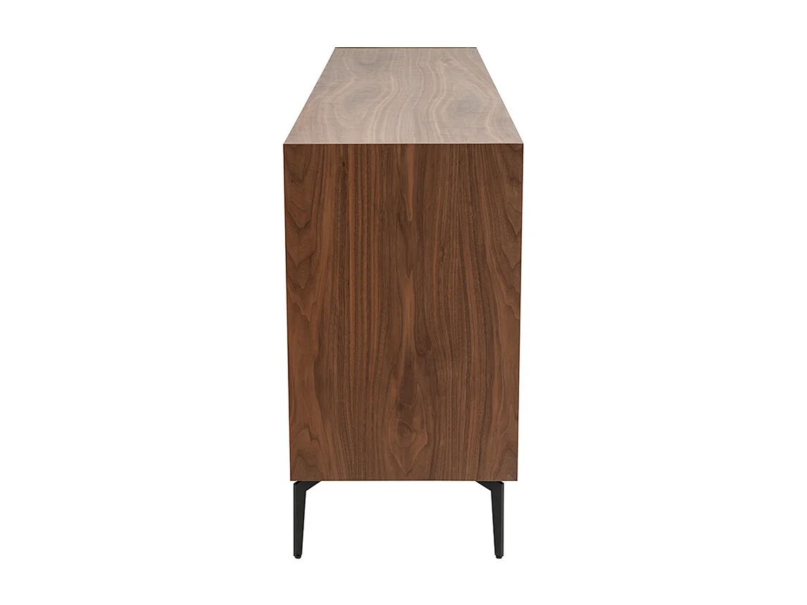 Buffet design en bois foncé noyer et métal noir 4 portes 2 tiroirs L180 cm BLISS