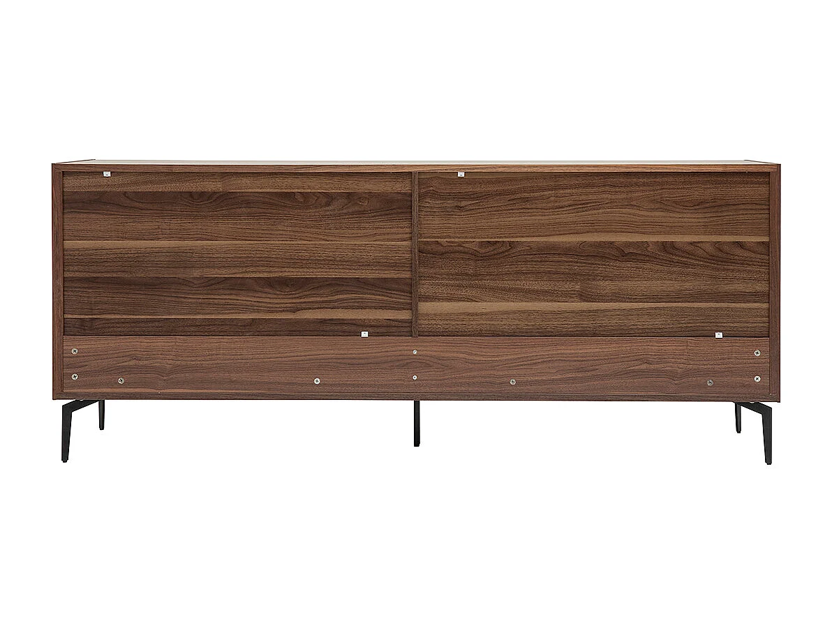 Buffet design en bois foncé noyer et métal noir 4 portes 2 tiroirs L180 cm BLISS