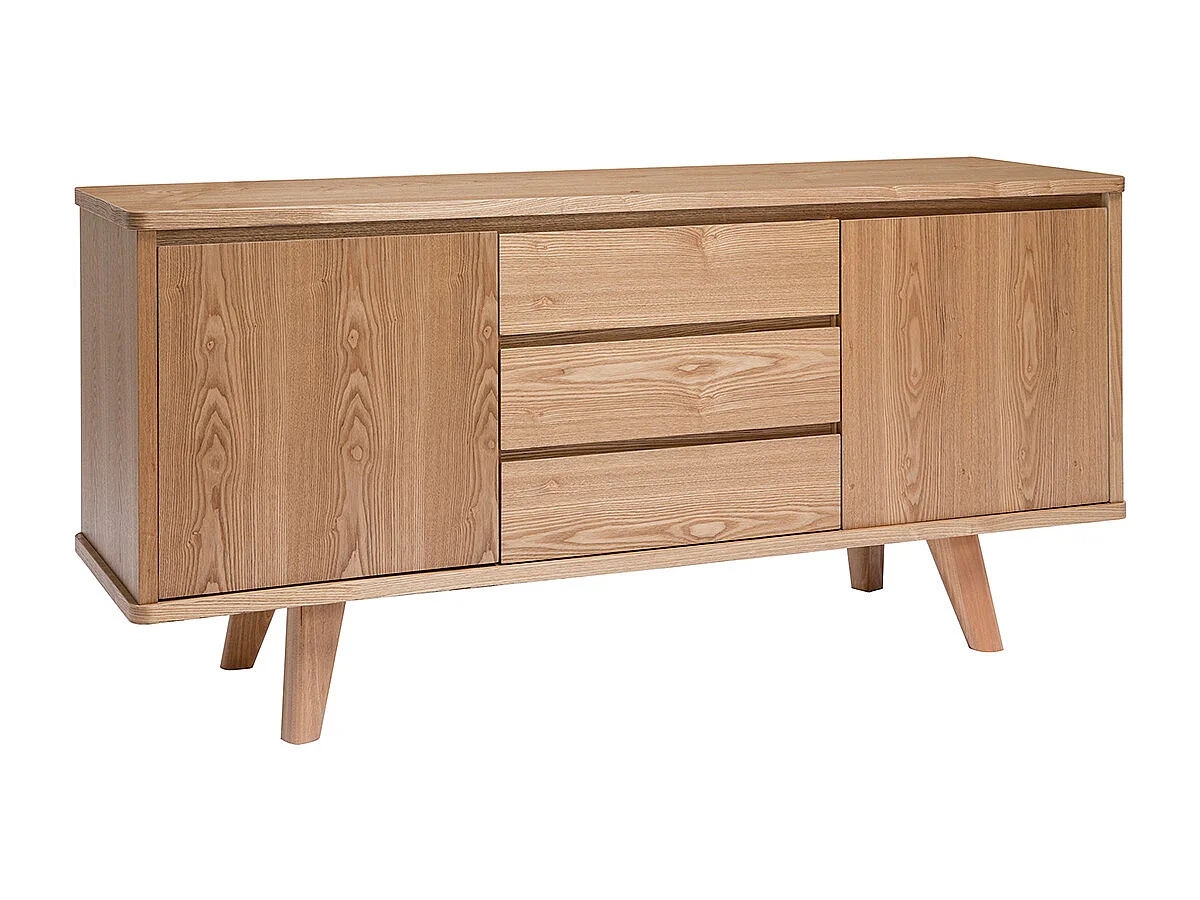 Buffet scandinave en bois clair 2 portes 3 tiroirs L160 cm FIFTIES