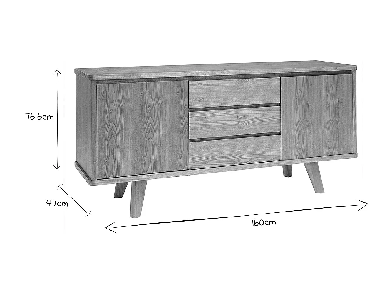 Buffet scandinave en bois clair 2 portes 3 tiroirs L160 cm FIFTIES