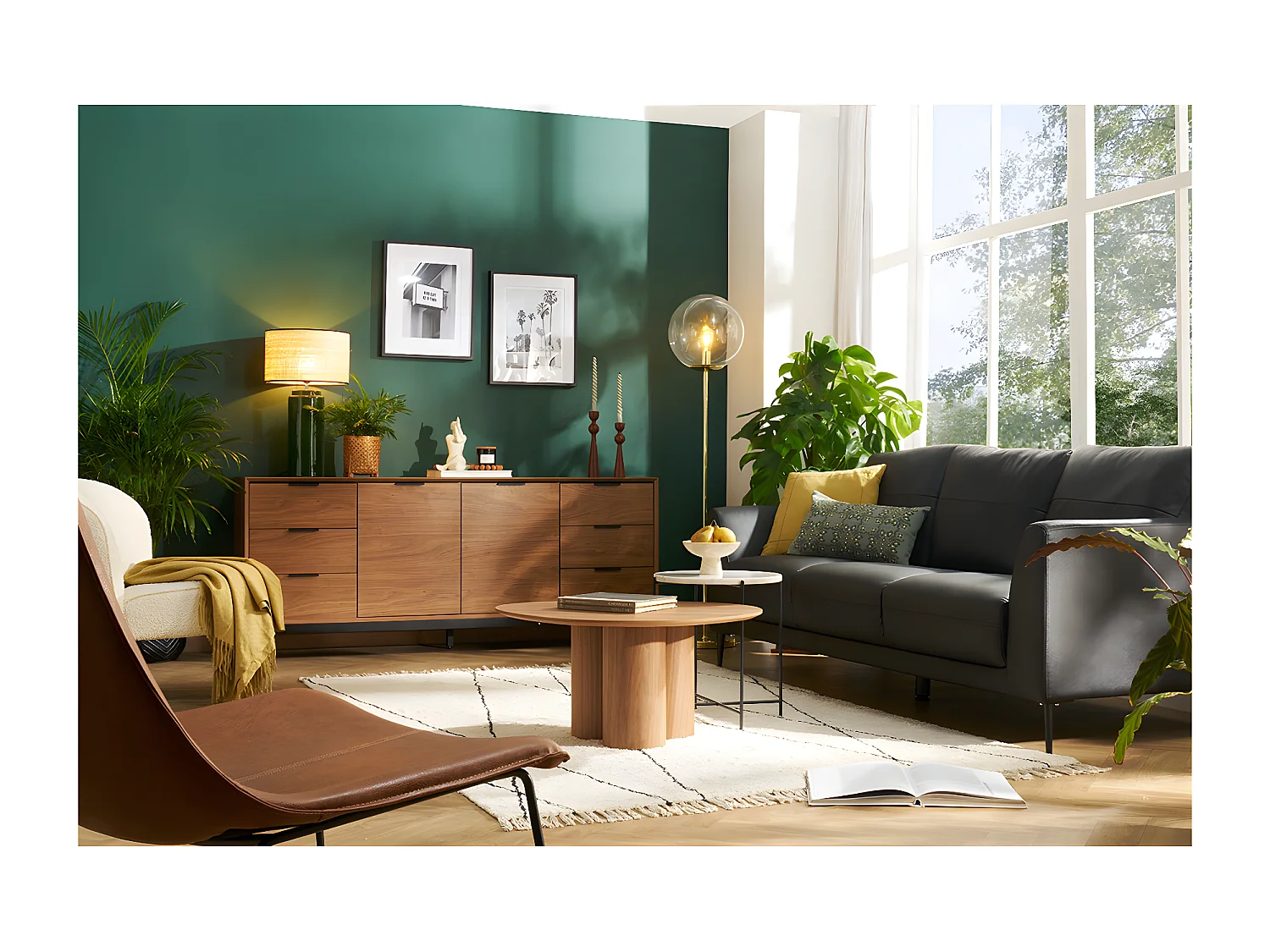 Aparador vintage con acabado de madera de nogal oscuro y metal negro con almacenaje 180 cm SARTO