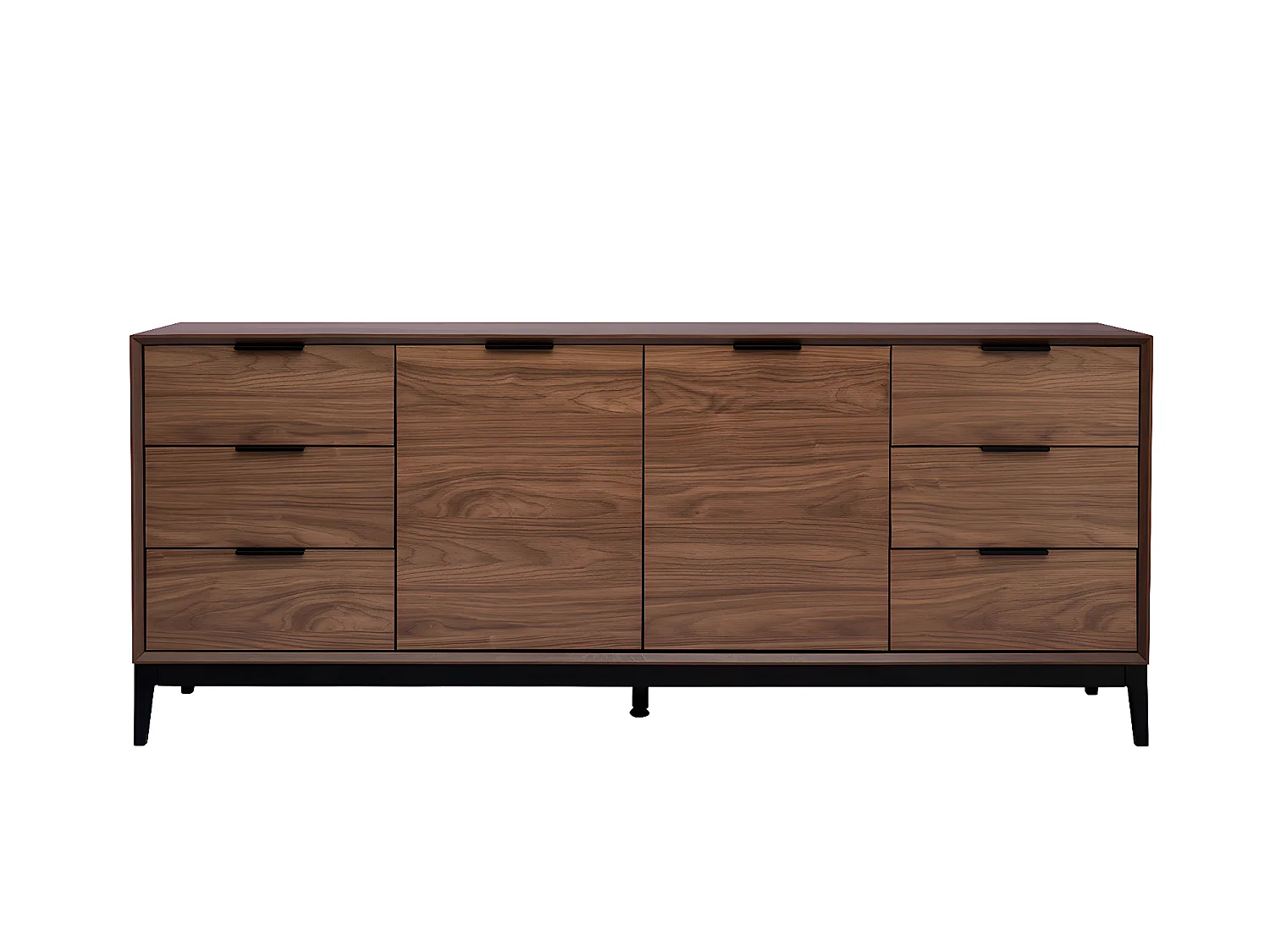 Aparador vintage con acabado de madera de nogal oscuro y metal negro con almacenaje 180 cm SARTO