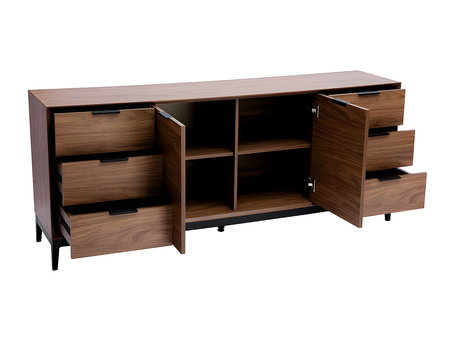 Aparador vintage con acabado de madera de nogal oscuro y metal negro con almacenaje 180 cm SARTO