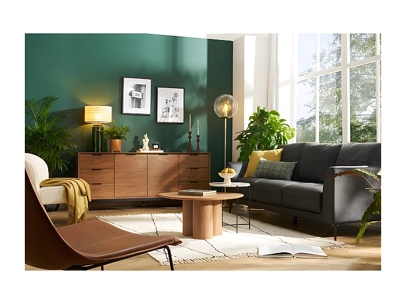 Buffet vintage finition bois foncé noyer et métal noir avec rangements L180 cm SARTO