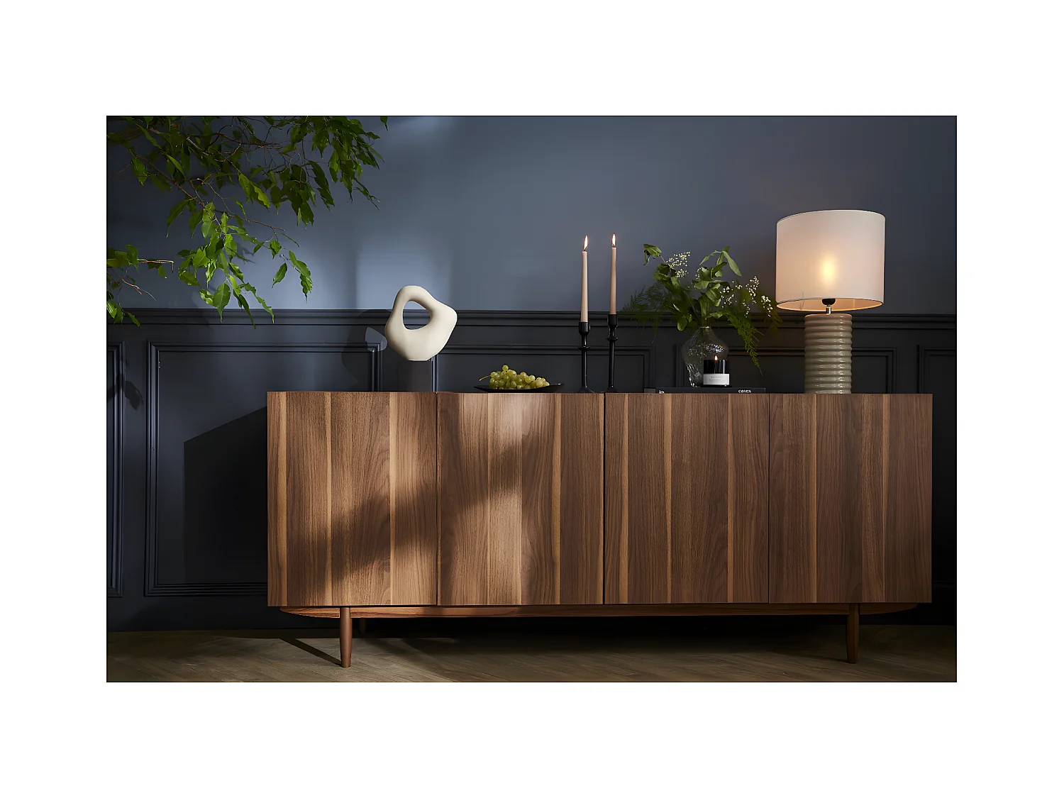 Buffet vintage en bois foncé 4 portes L180 cm SANAA