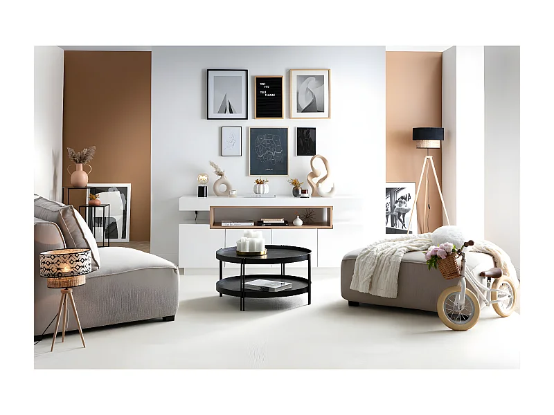 Buffet scandinave blanc mat et bois 4 portes L180 cm LIVO