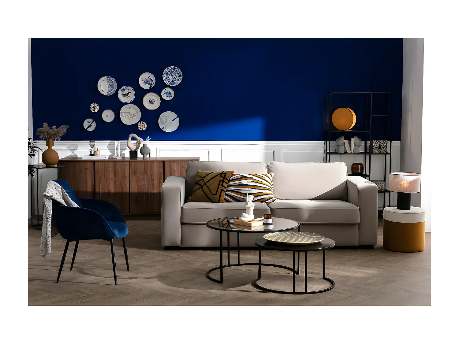 Buffet vintage finition bois foncé noyer 4 portes L180 cm COMO