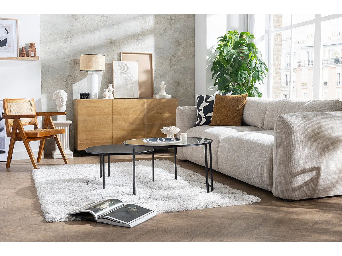 Industrial-Sideboard YPSTER 3 Türen aus aus massivem Mangoholz und Metall