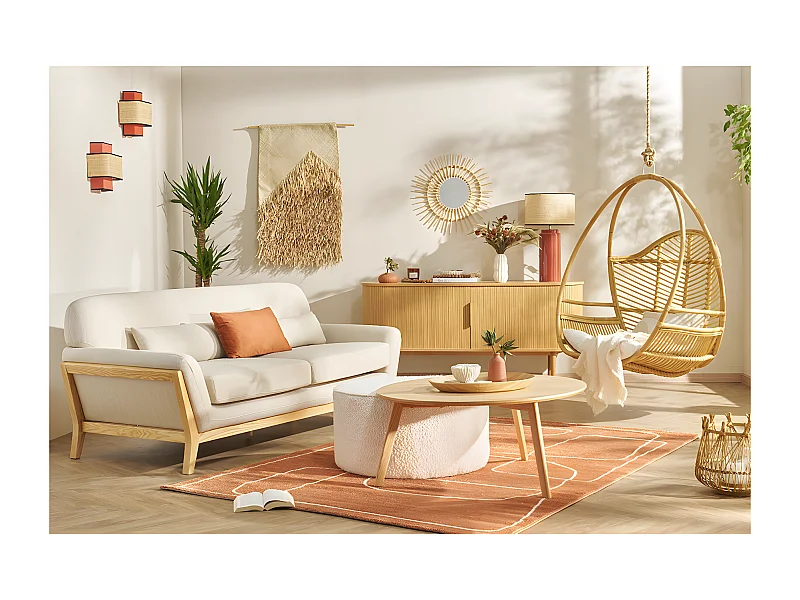 Buffet vintage en bois clair chêne 2 portes coulissantes L160 cm EPIC