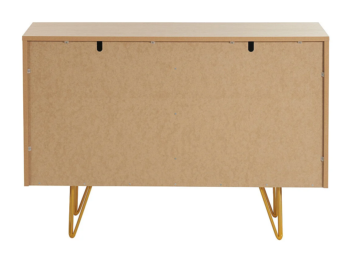 Aparador de diseño de madera de roble claro con grabados y metal dorado 2 puertas 107 cm OZEN