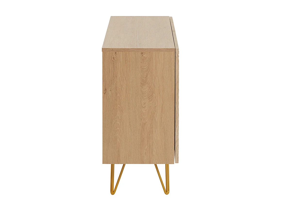Aparador de diseño de madera de roble claro con grabados y metal dorado 2 puertas 107 cm OZEN