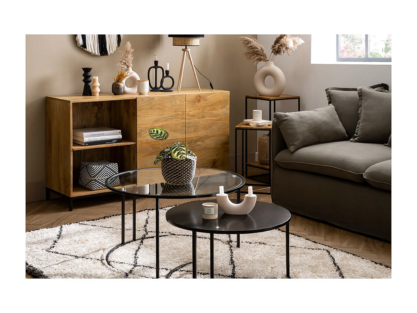 Sideboard Industrie-Stil Mangoholz und Metall YPSTER