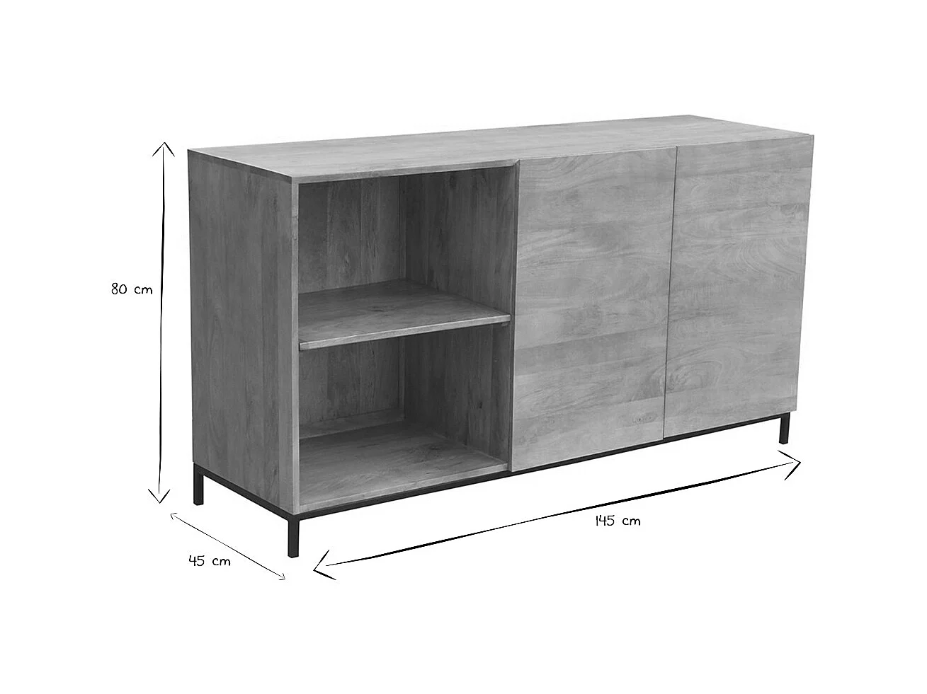 Sideboard Industrie-Stil Mangoholz und Metall YPSTER