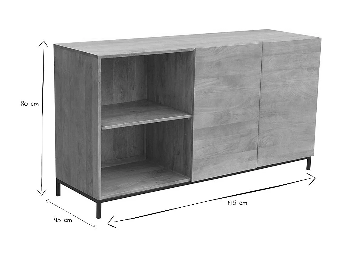 Sideboard Industrie-Stil Mangoholz und Metall YPSTER