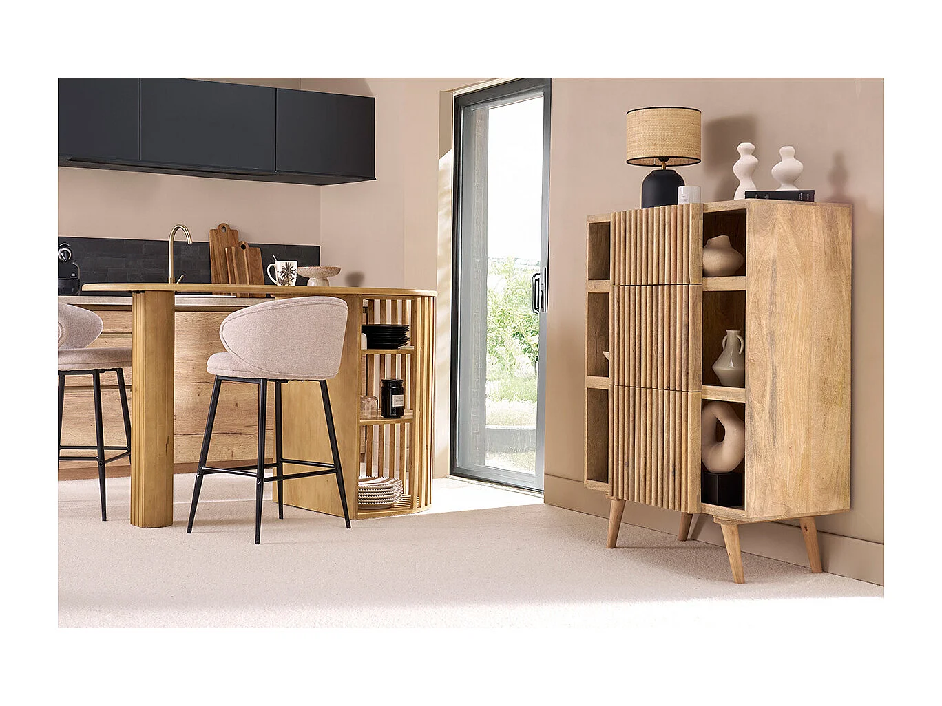 Aparador alto en mango con puertas correderas ALBA