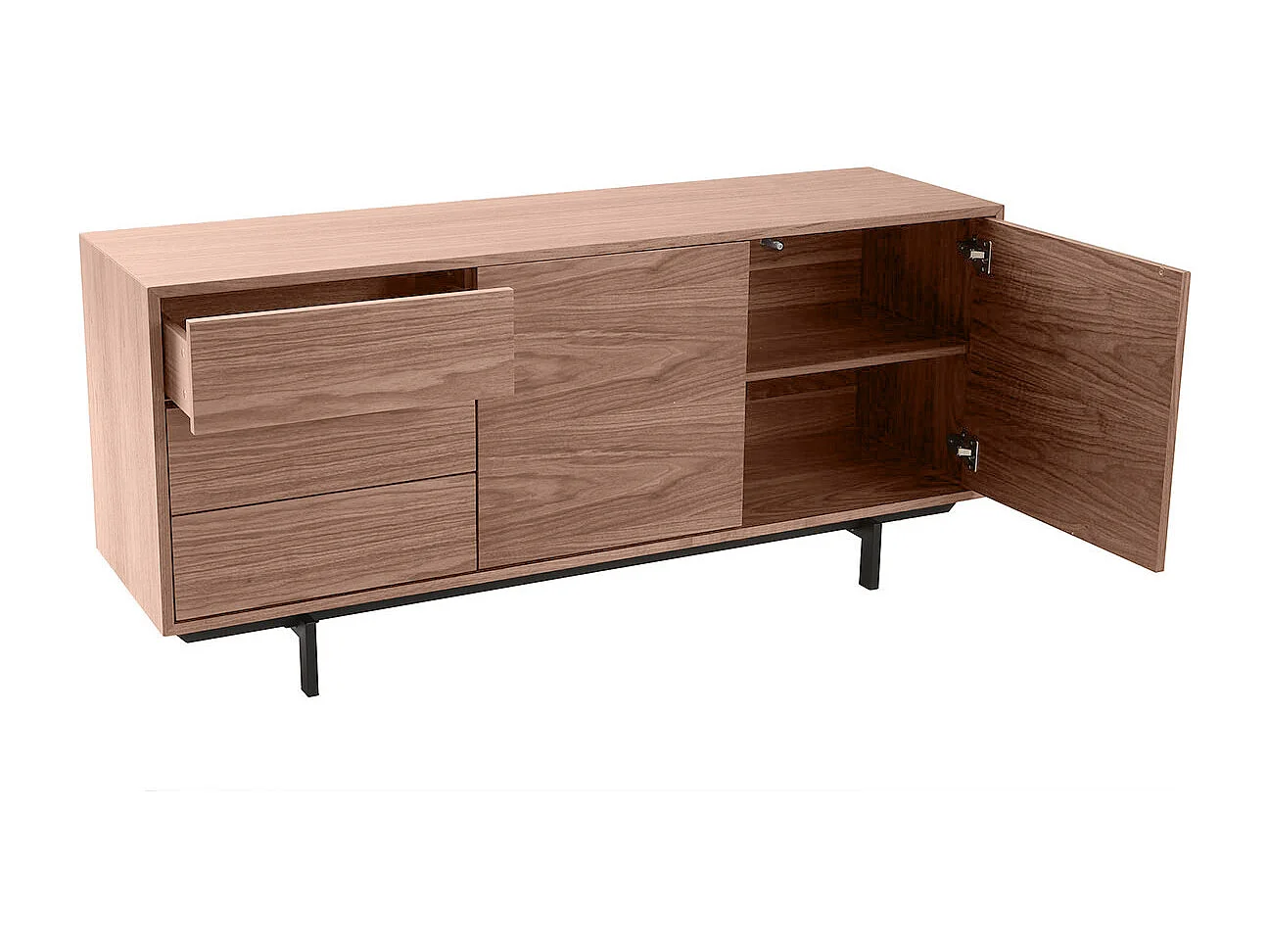 Buffet vintage en bois foncé noyer 2 portes 3 tiroirs L160 cm MANNY