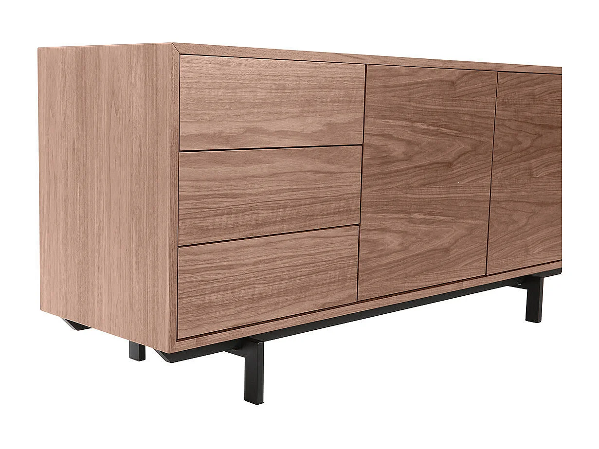 Buffet vintage en bois foncé noyer 2 portes 3 tiroirs L160 cm MANNY