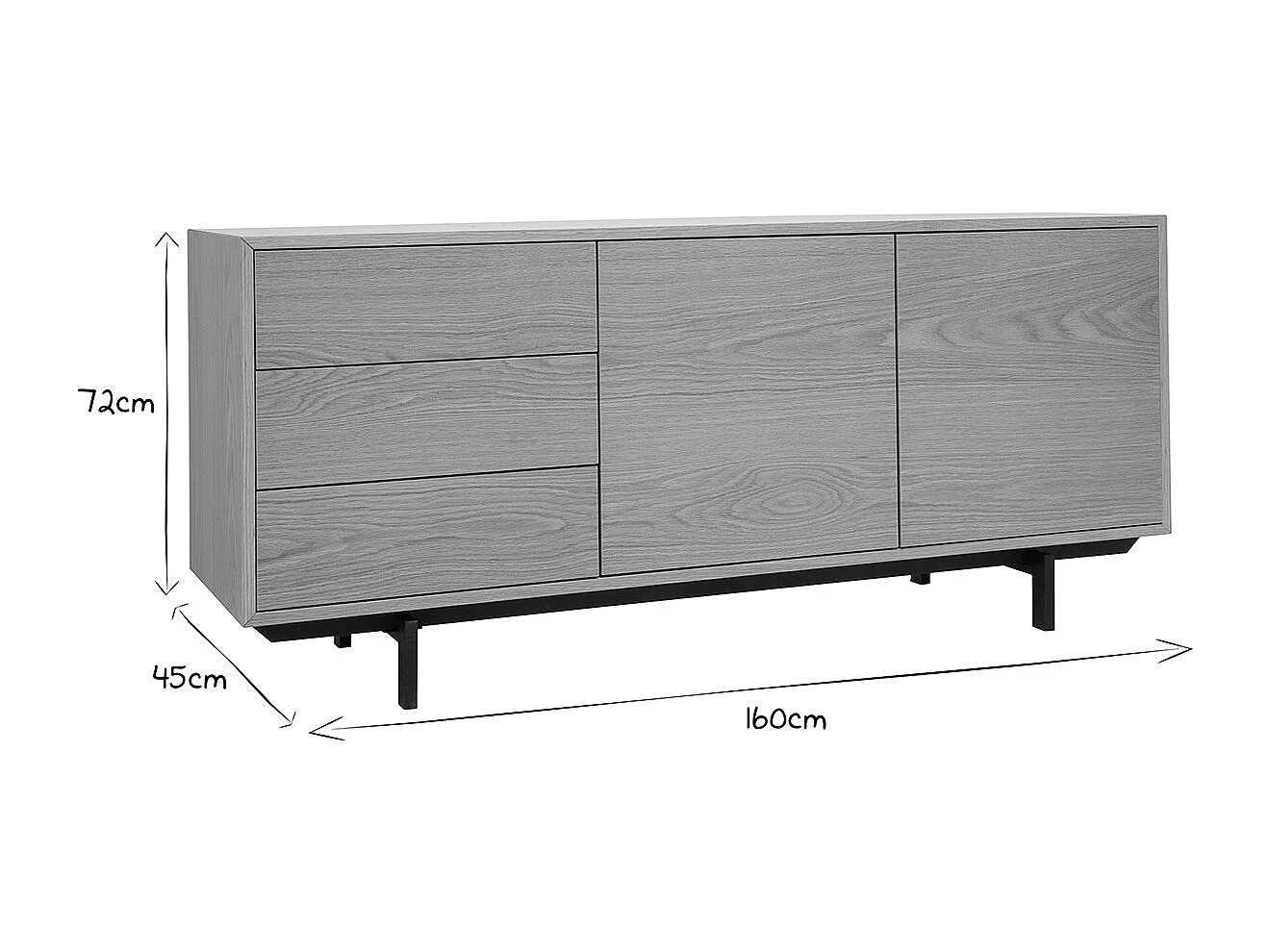 Buffet vintage en bois foncé noyer 2 portes 3 tiroirs L160 cm MANNY