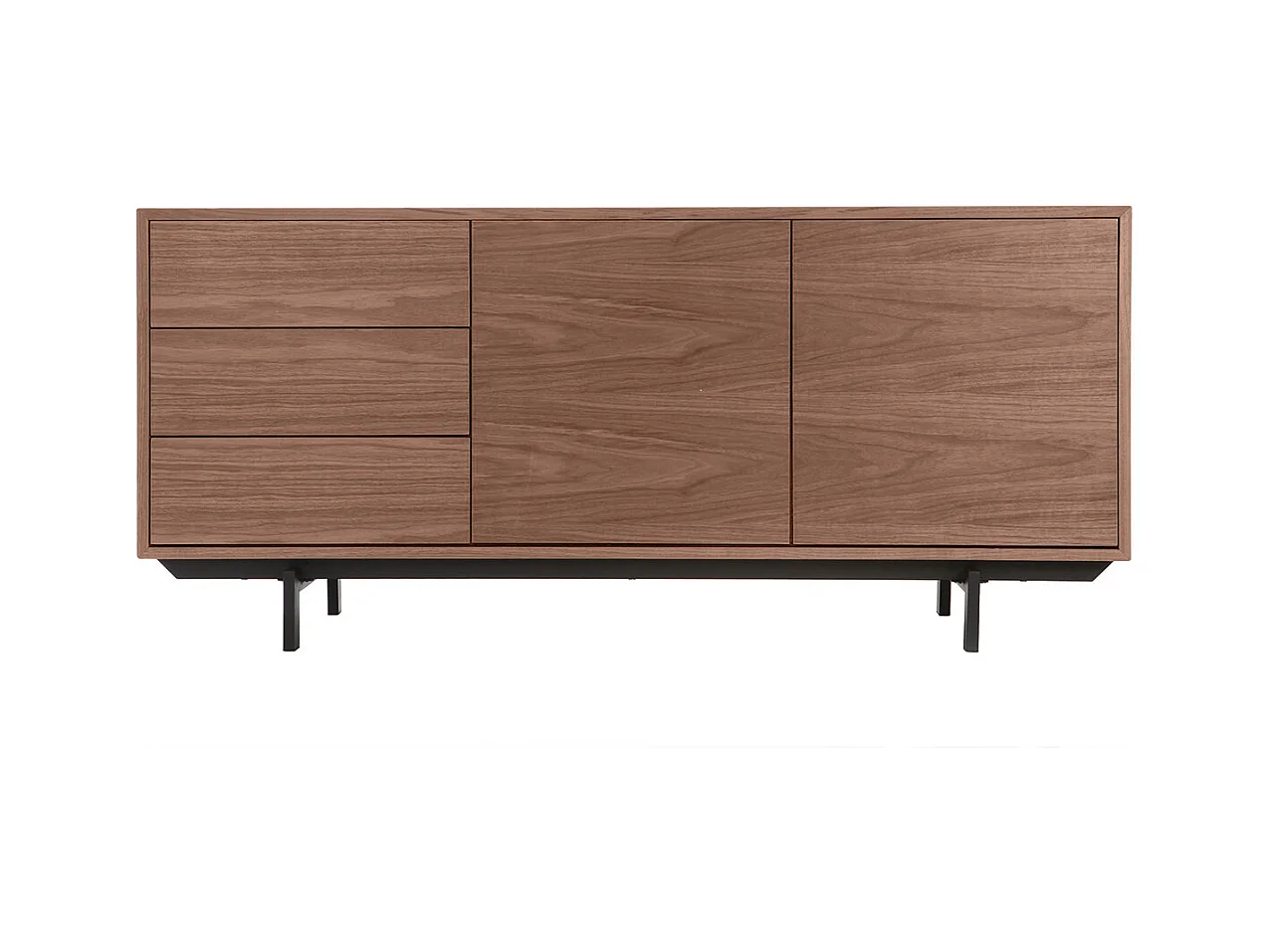 Buffet vintage en bois foncé noyer 2 portes 3 tiroirs L160 cm MANNY