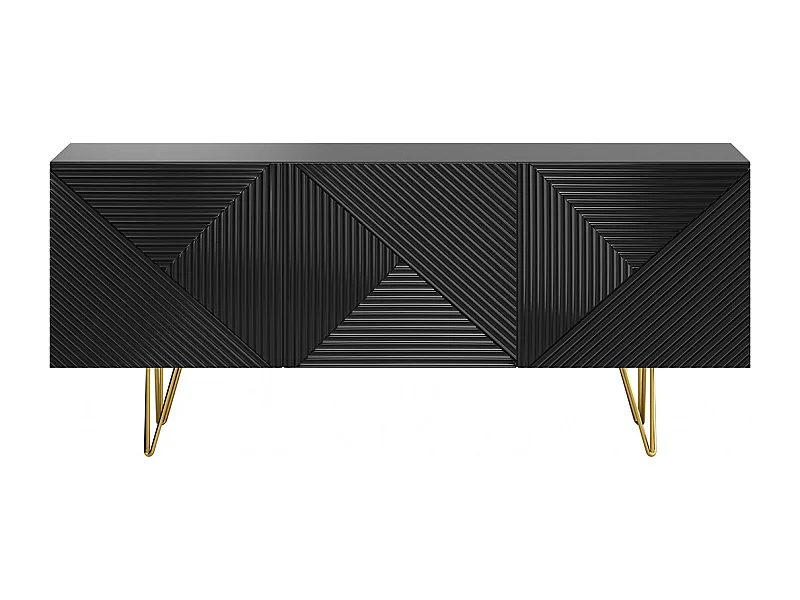 Buffet design gravé noir et métal doré 3 portes L160 cm OZEN
