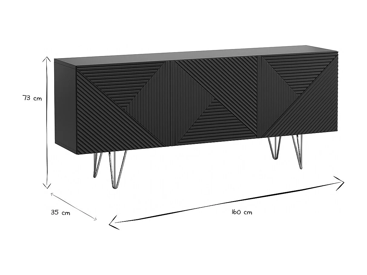 Aparador negro y dorado 3 puertas 160 cm OZEN