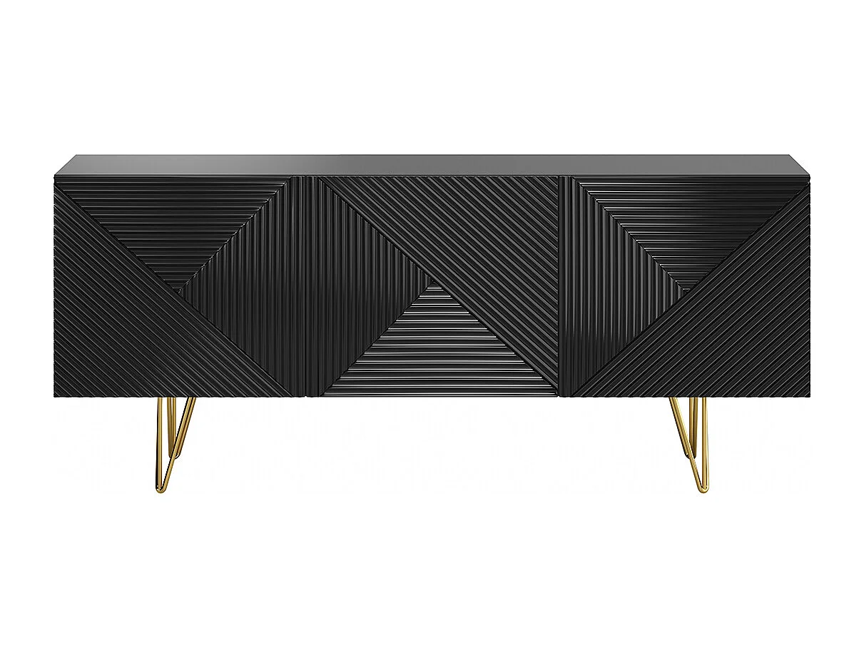 Buffet design gravé noir et métal doré 3 portes L160 cm OZEN
