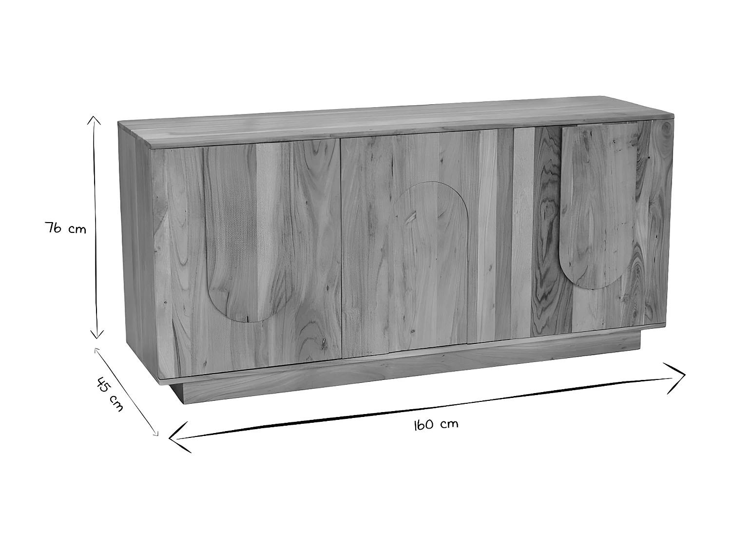Sideboard aus Massivholz mit Relief 3 Türen B160 cm ARK