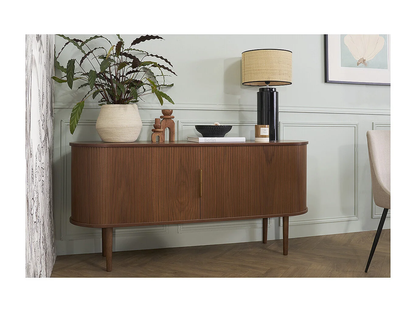 Aparador vintage de madera oscura con 2 puertas correderas 160 cm EPIC