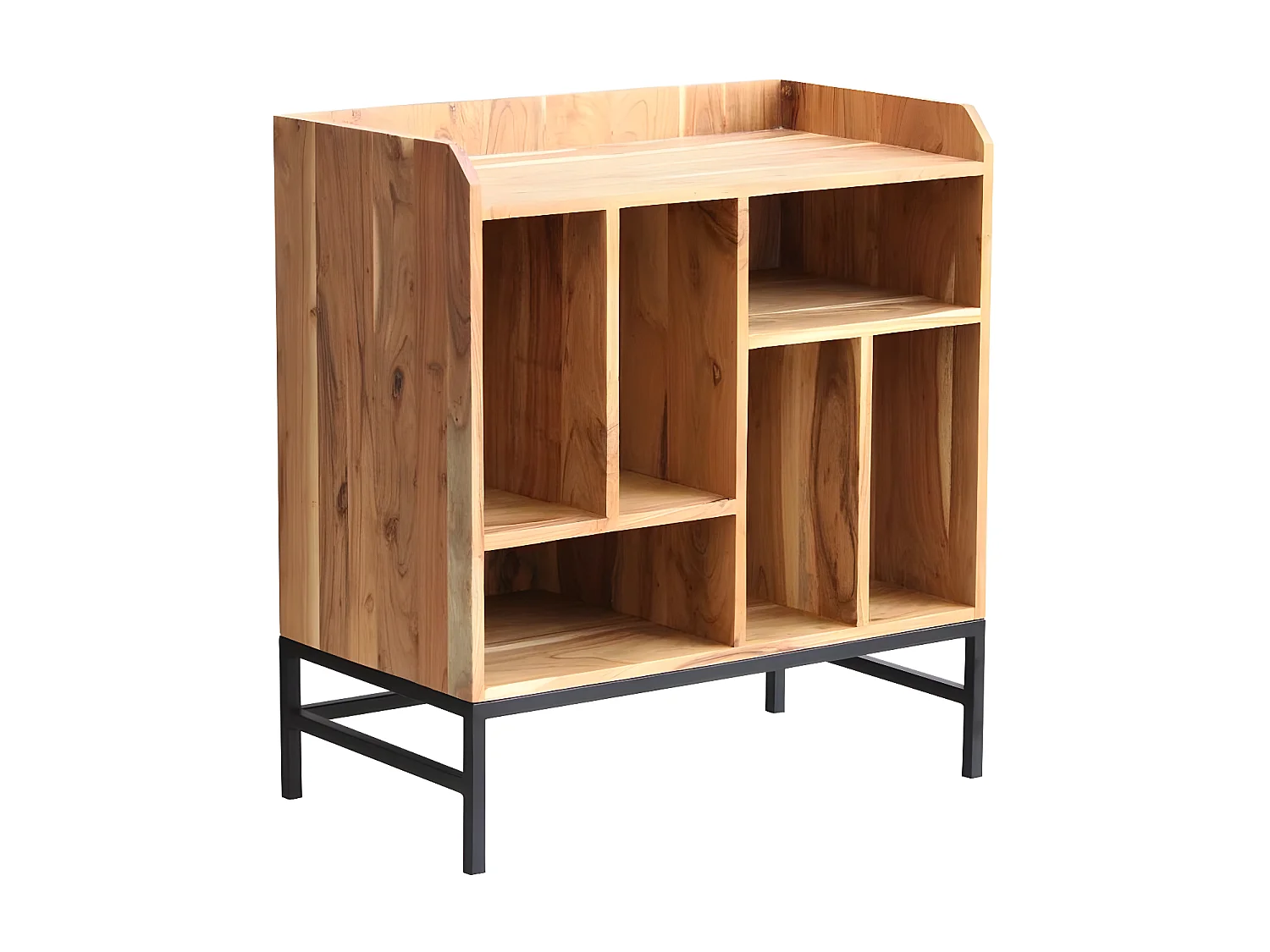 Buffet de rangement vinyles en bois massif et métal noir L76 cm BLUES