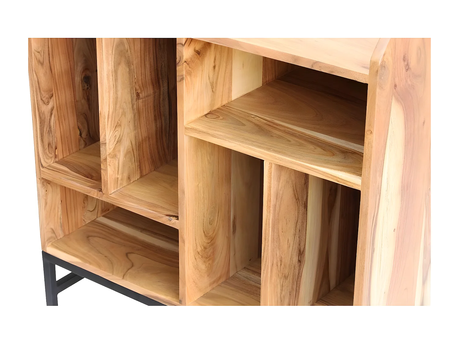 Buffet de rangement vinyles en bois massif et métal noir L76 cm BLUES