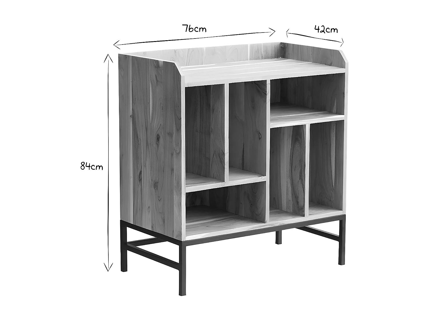 Buffet de rangement vinyles en bois massif et métal noir L76 cm BLUES