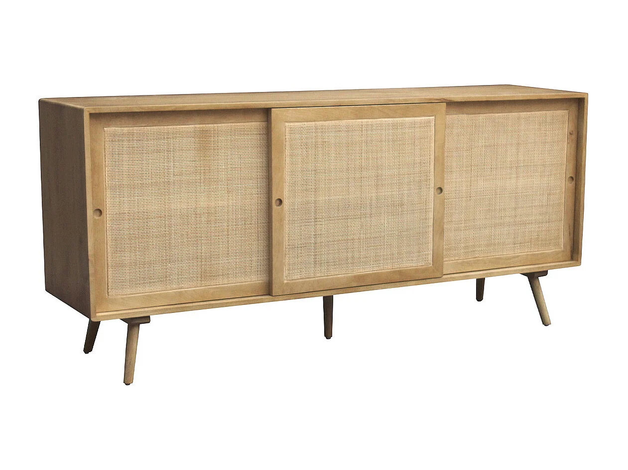 Aparador de madera maciza de mango y caña de ratán con 3 puertas correderas 180 cm ACANGE