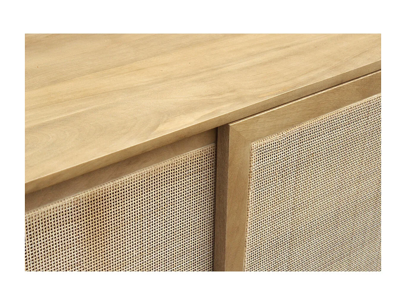 Aparador de madera maciza de mango y caña de ratán con 3 puertas correderas 180 cm ACANGE