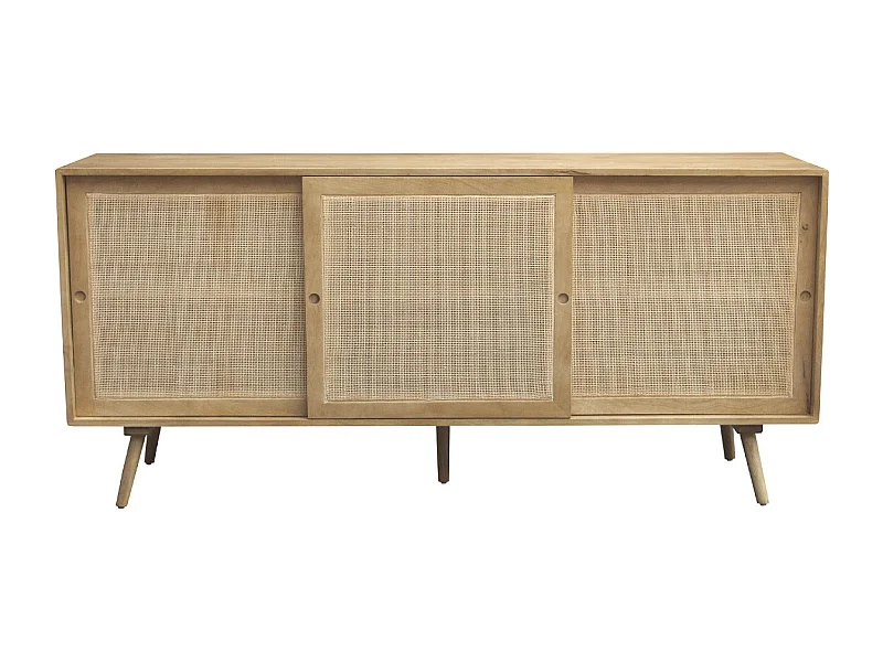Credenza in legno massello di mango e motivo a intreccio in rattan 3 ante scorrevoli L180 cm ACANGE