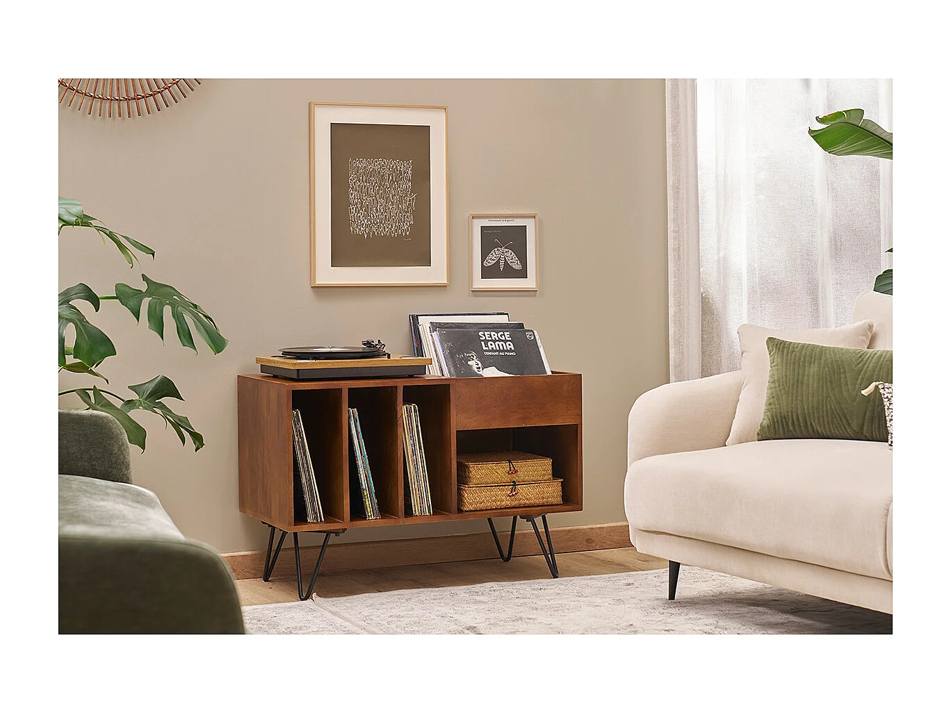 Aparador de almacenaje de vinilos en madera de mango y metal 90 cm BOOGIE