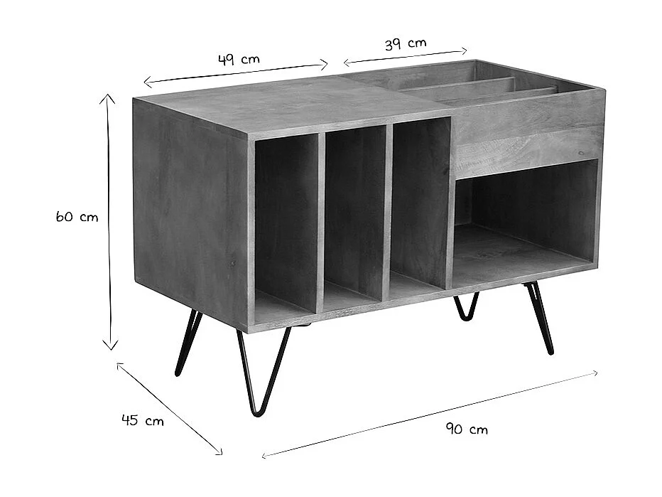Aparador de almacenaje de vinilos en madera de mango y metal 90 cm BOOGIE