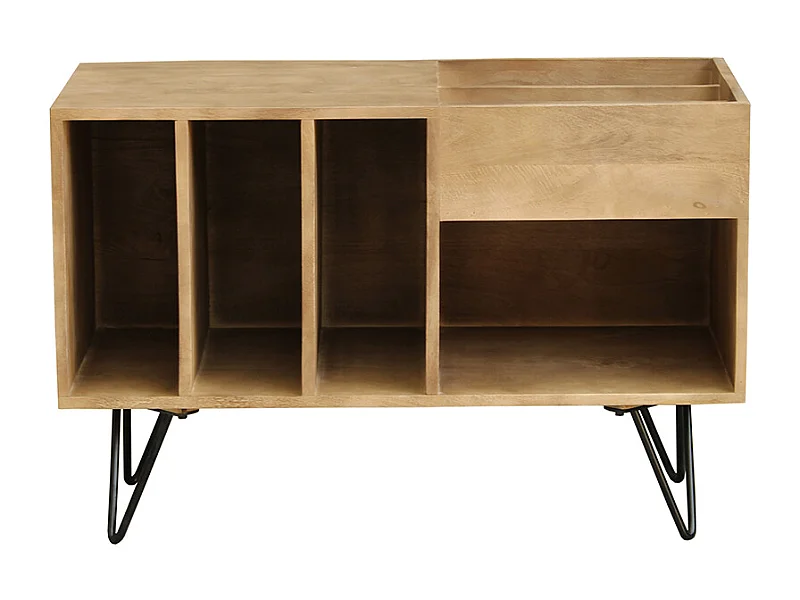 Aparador de almacenaje de vinilos en madera de mango y metal 90 cm BOOGIE