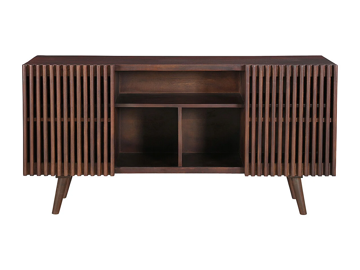 Buffet en manguier massif teinté bois foncé 2 portes coulissantes L140 cm ALBA