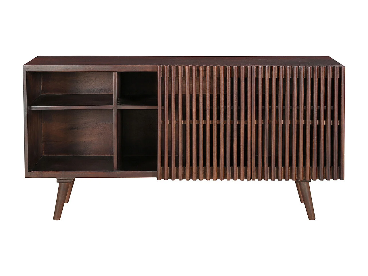 Buffet en manguier massif teinté bois foncé 2 portes coulissantes L140 cm ALBA