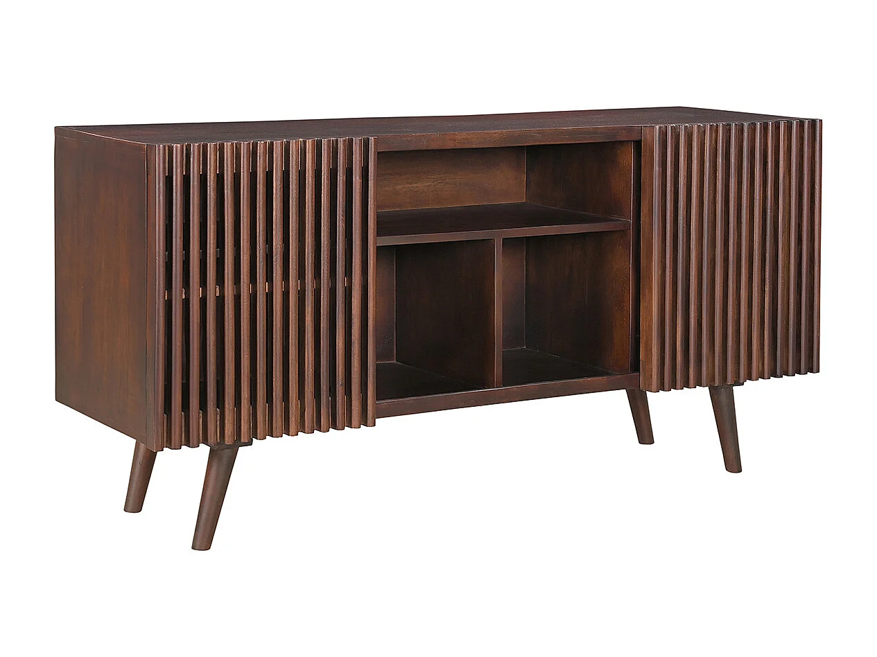 Buffet en manguier massif teinté bois foncé 2 portes coulissantes L140 cm ALBA