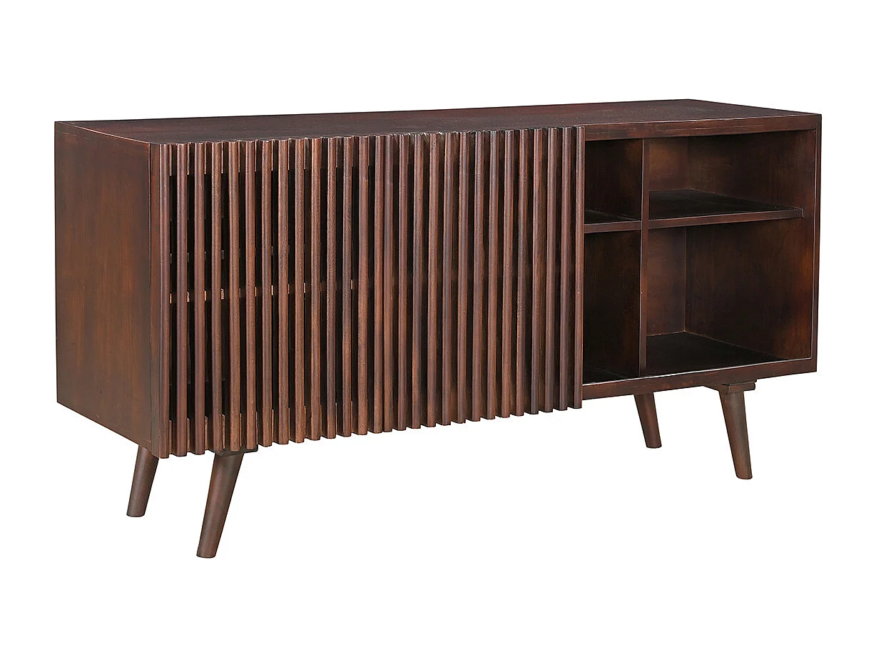 Buffet en manguier massif teinté bois foncé 2 portes coulissantes L140 cm ALBA