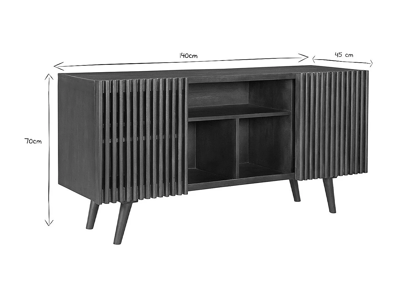 Buffet en manguier massif teinté bois foncé 2 portes coulissantes L140 cm ALBA