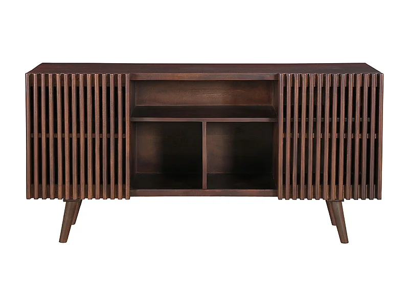 Buffet en manguier massif teinté bois foncé 2 portes coulissantes L140 cm ALBA