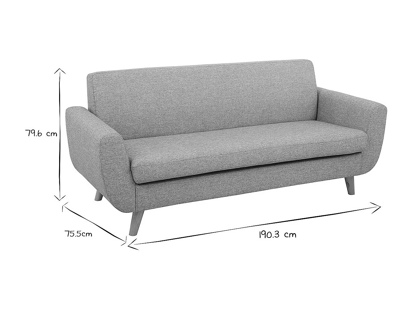 Skandinavisches 3-Sitzer-Sofa in Hellgrau und Holz PURE